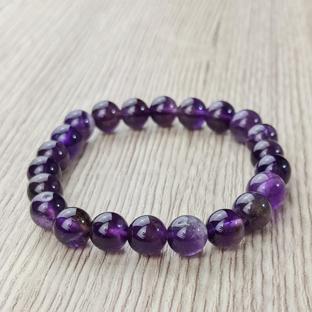 Amethyst 8mm Natural Gemstone Handmade Stretch Bracelet